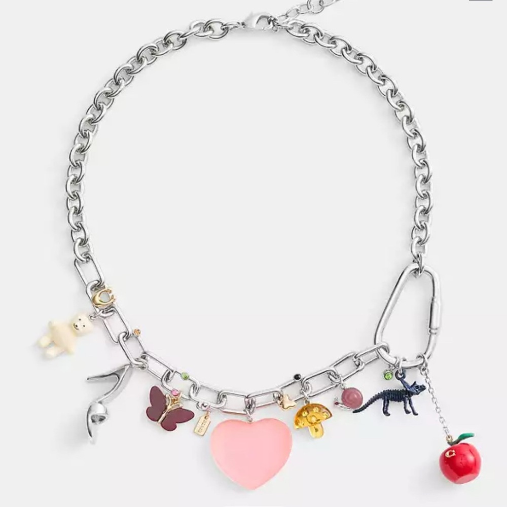 Coach NEW ARRIVAL
Heart And Teddy Bear Statement Charm Necklace ,NWT !
